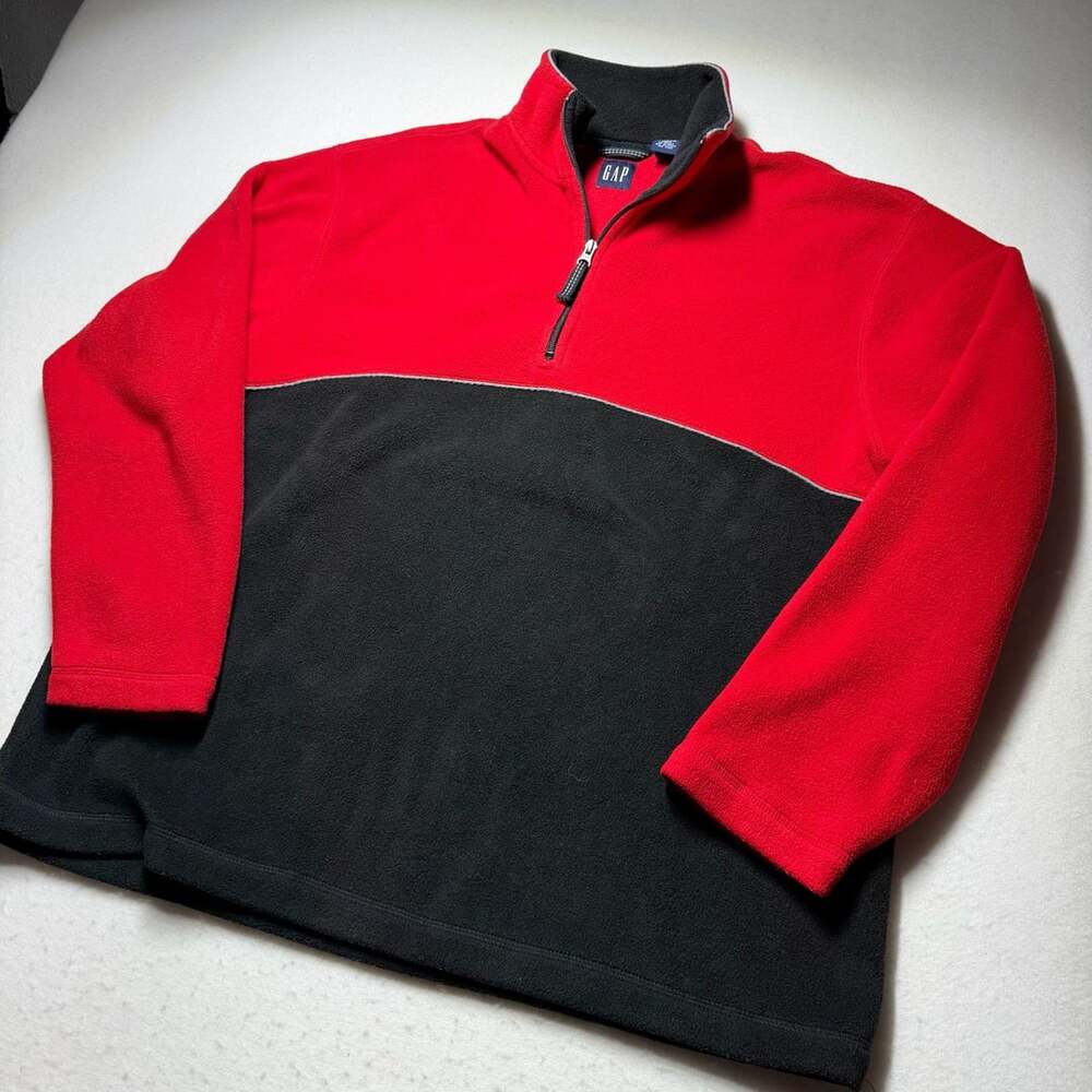 Gap Red And Black Colorblock Quarter Zip Fleece Pullover Sweater